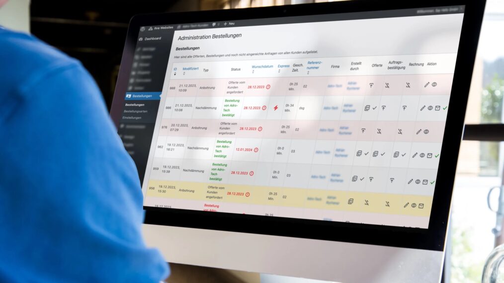 Screenshot of a customer order administration screen built by WordPress specialists Say Hello GmbH, based on WordPress