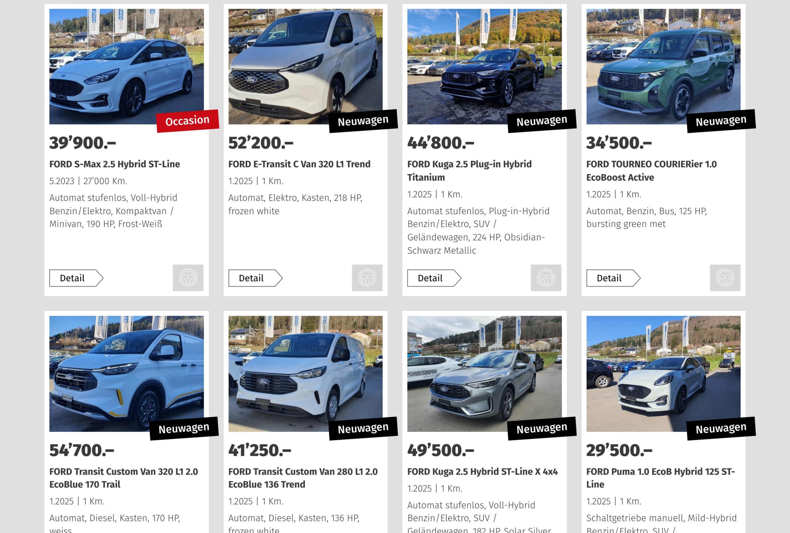 A screenshot of a garage web page for Auto Kämpf, showing various cars for sale