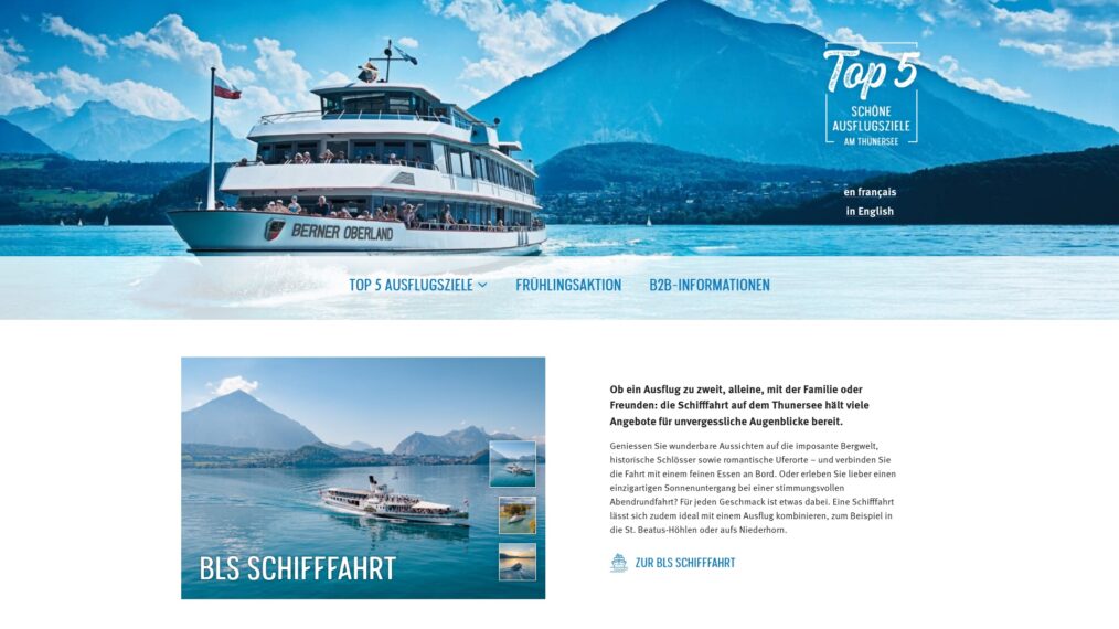 A screenshot of a web page for Top 5 Sch&ouml;ne Ausfl&uuml;gsziele am Thunersee