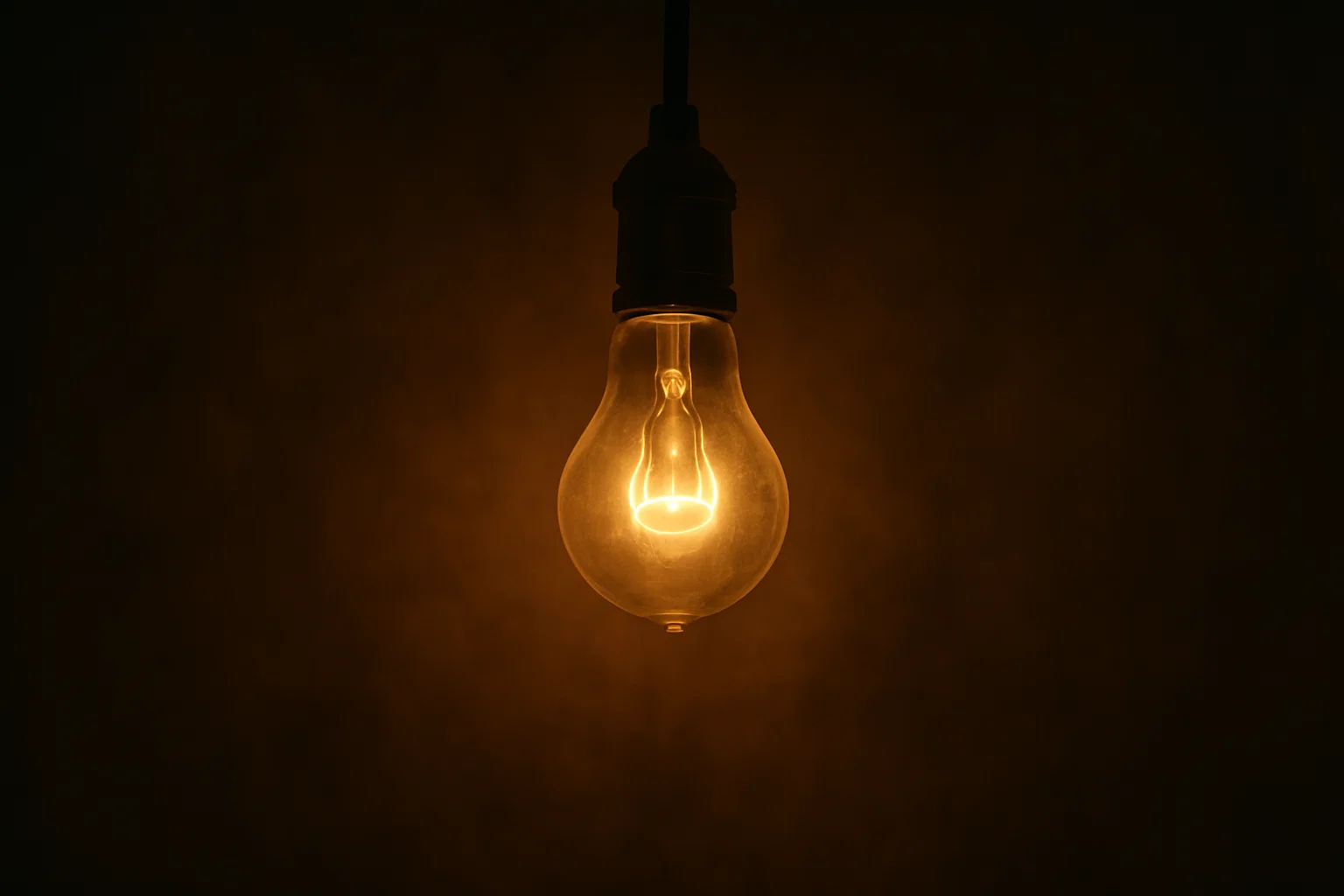 Glowing lightbulb on a dark background