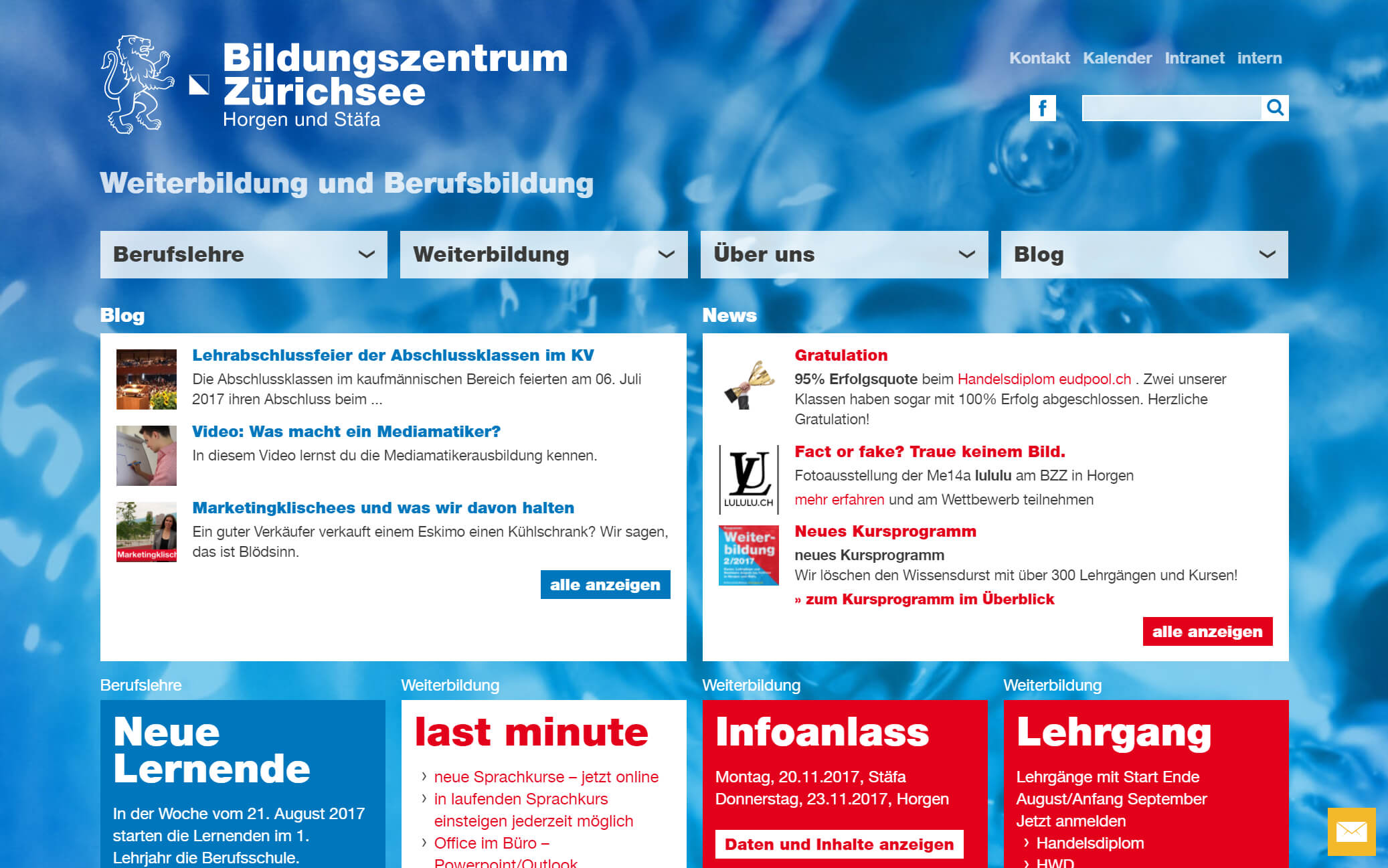 A screenshot of a web page for Bildungszentrum Zürichsee