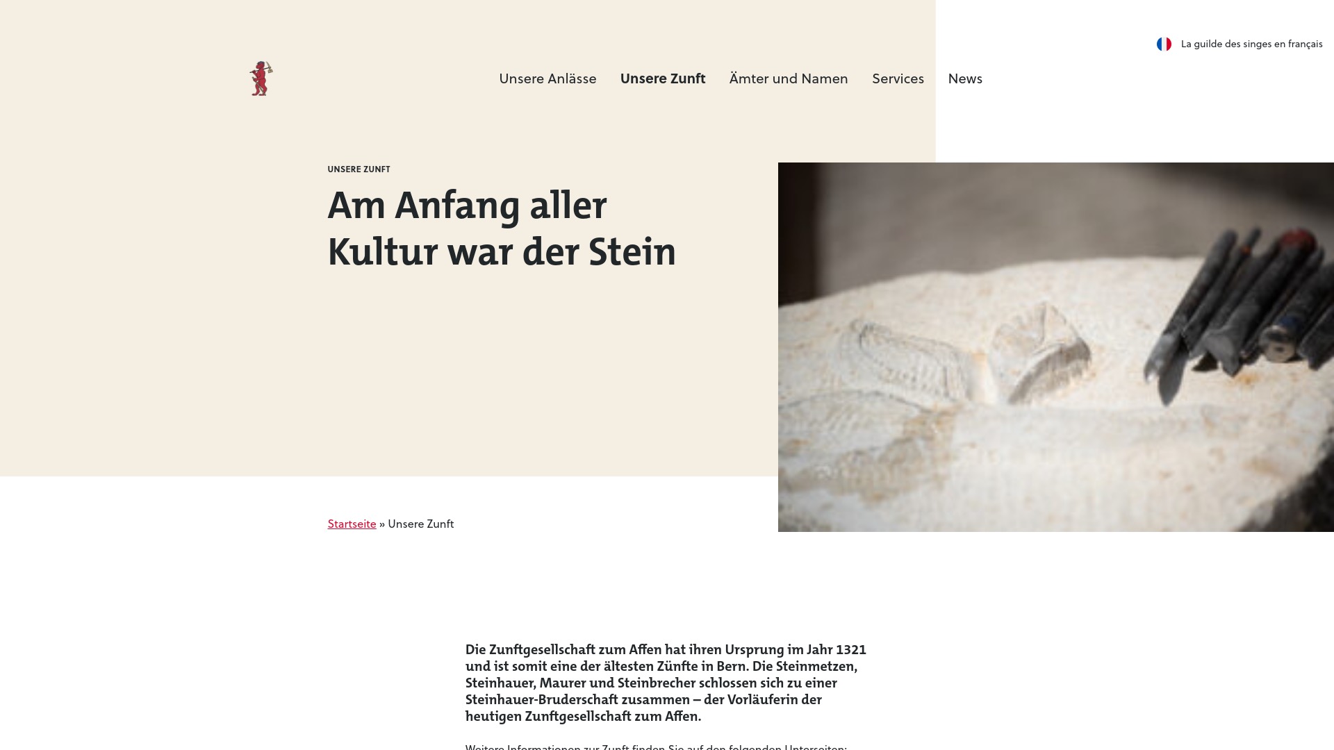 Screenshot of the website Zunftgesellschaft zum Affen
