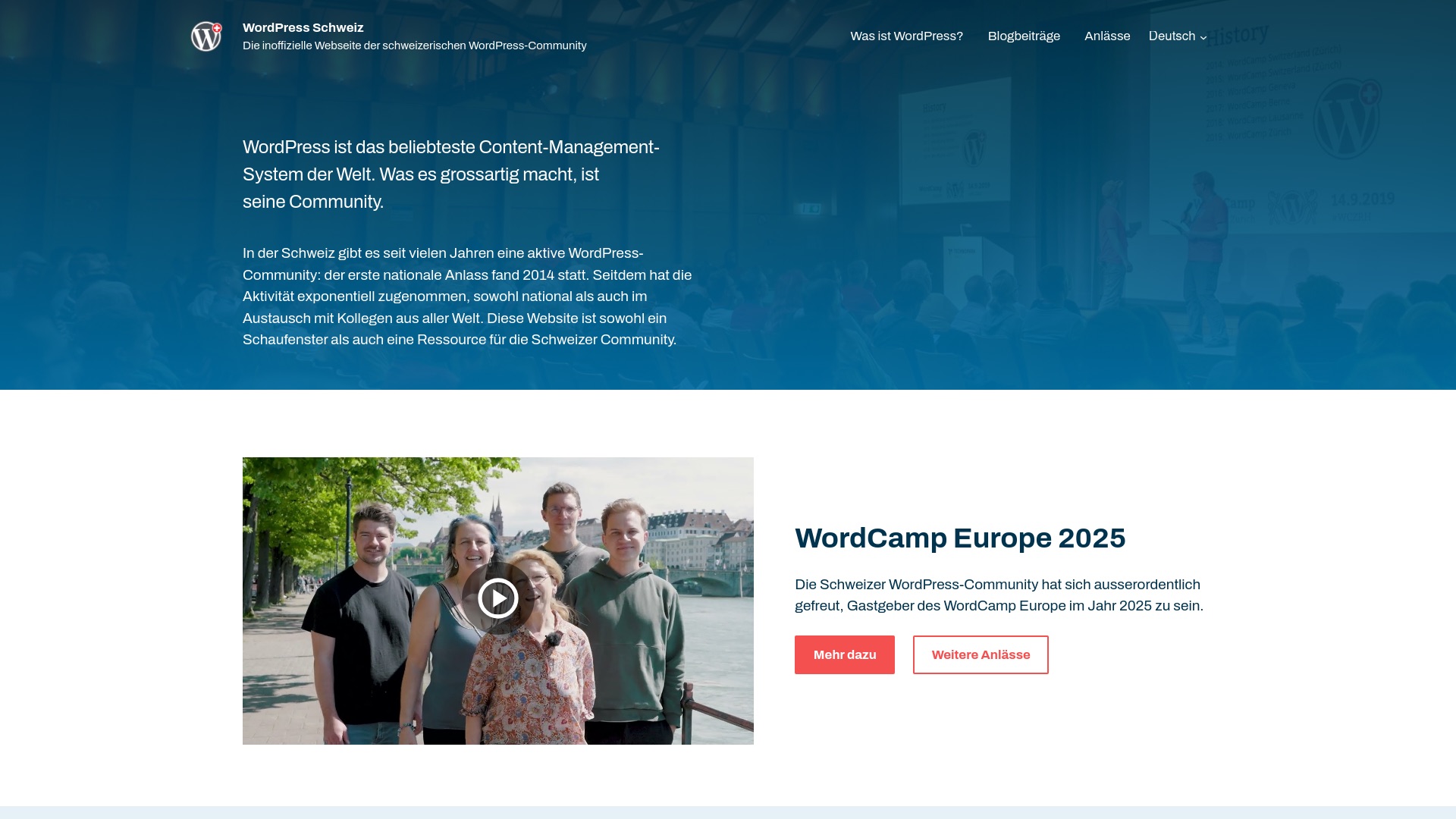 A screenshot of a web page for WordPress Switzerland