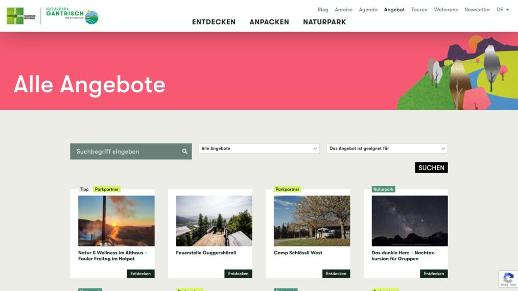 Screenshot of the Gantrisch offers page