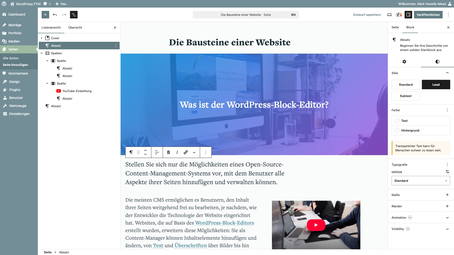 Screenshot of the WordPress Block Editor in edit mode