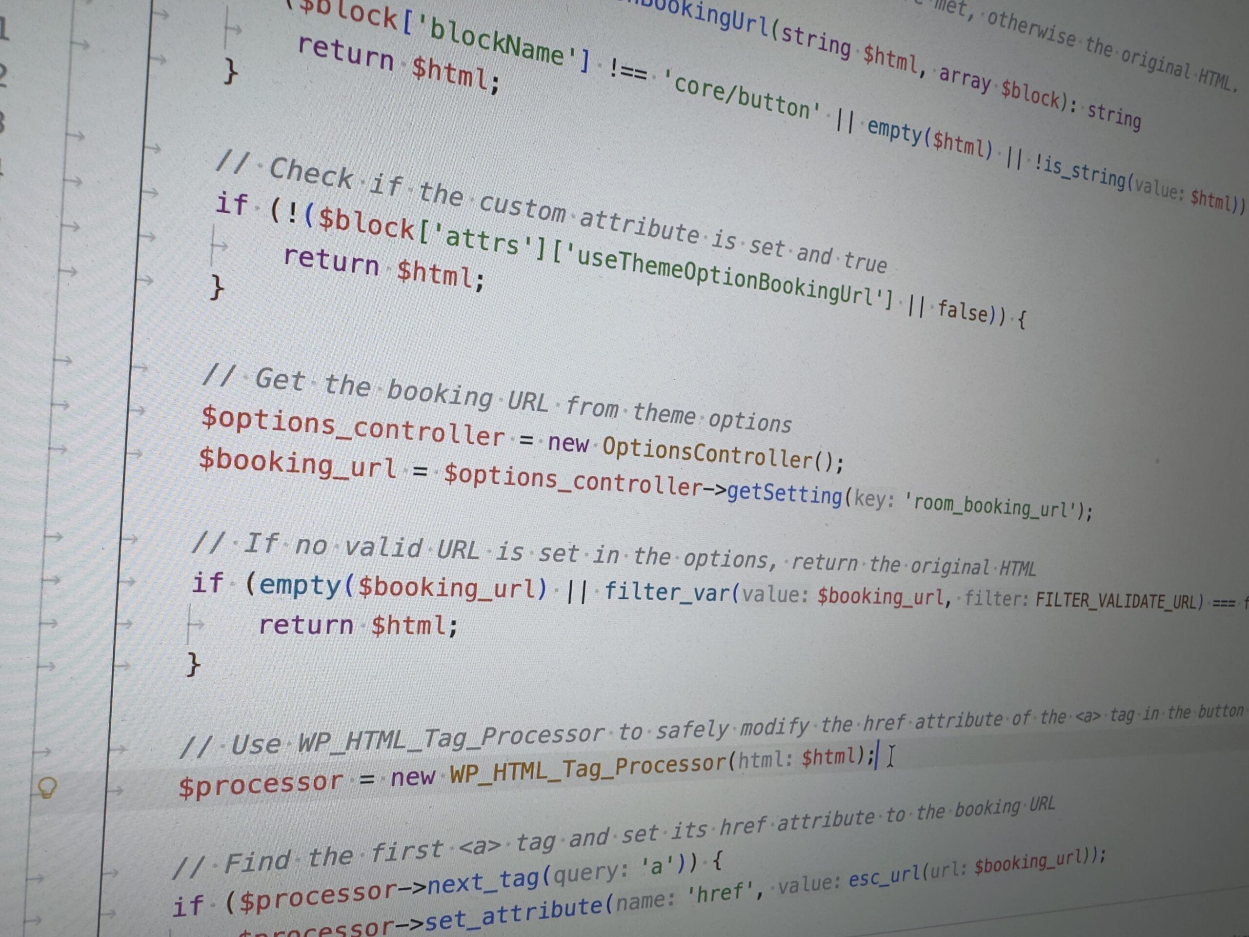 Screenshot of PHP code in a WordPress environment