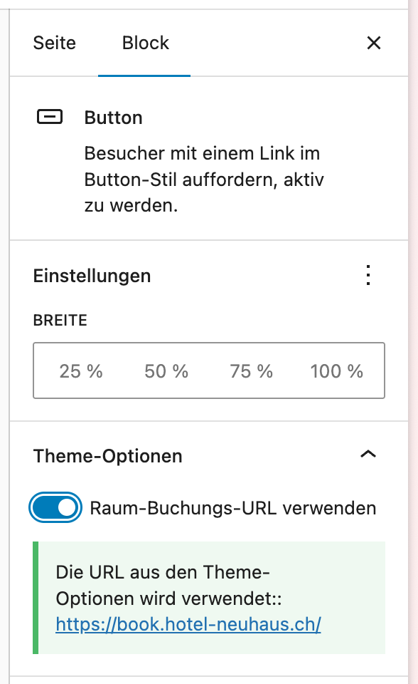 Benutzerdefinierte Option im WordPress-Block-Editor zur Verwendung einer vordefinierten URL